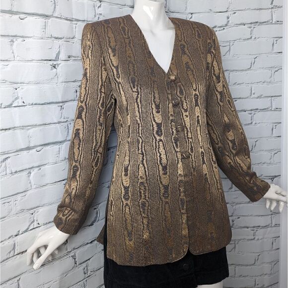 Printed blazer, Shiny fabric blazer, Wood print jacket, 80s 90s blazer - Picture 5 of 10